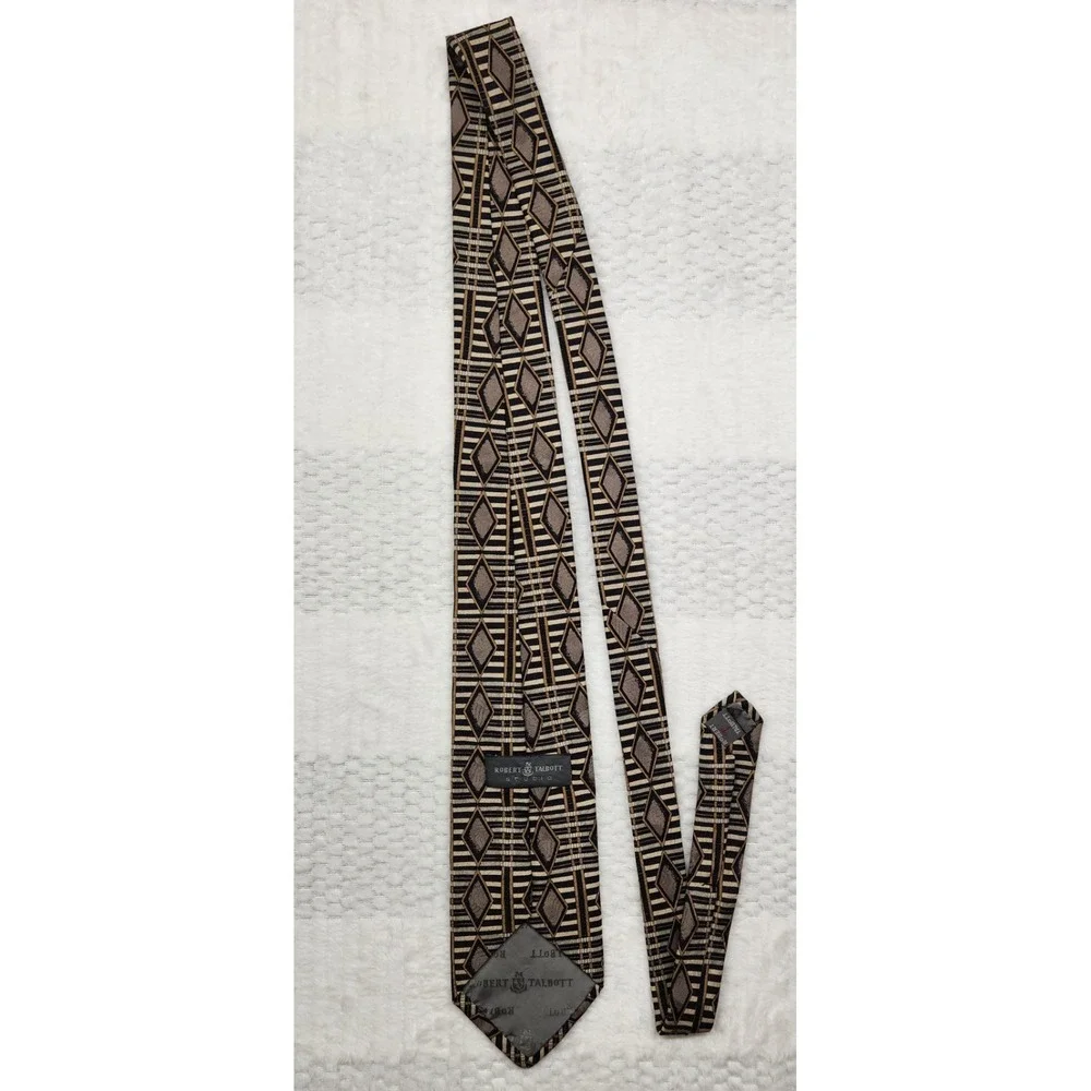Robert Talbott Studio Silk Necktie Gold Black Silver Geometric Tie USA Made